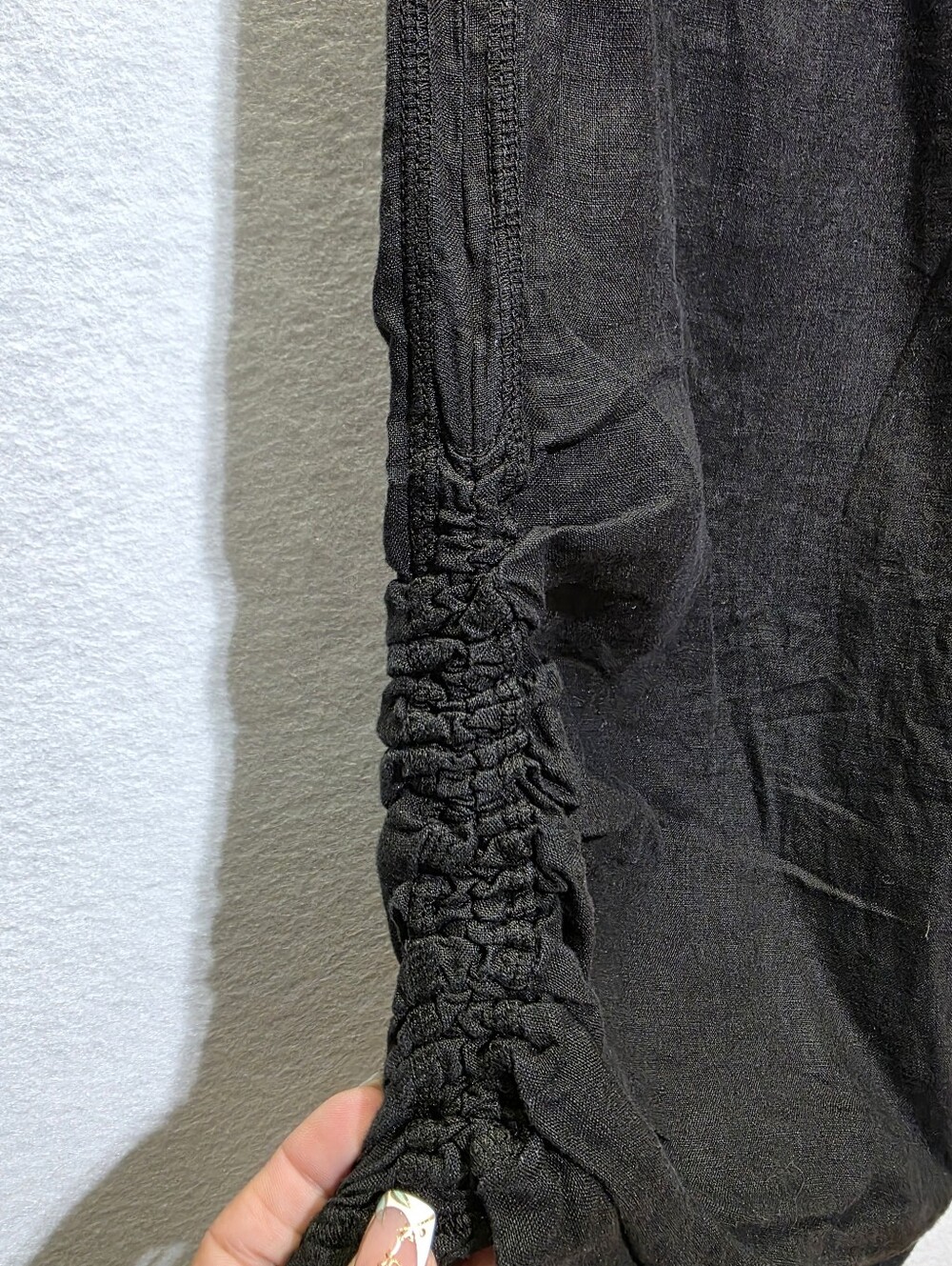 CUT LOOSE BLACK 100% LINEN LANTERN PANTS RUCHED HEM SZ XL - Picture 5 of 9
